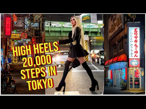 4K TOKYO! Follow me Harajuku, Shinjuku, Shibuya Thigh High high heeled Boots and Skirt in Japan