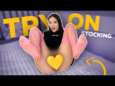 [4K USA] Milky White Long Socks vs Sheer Capron Soft Pink Stockings 🌸 black long T-shirt Cozy Review