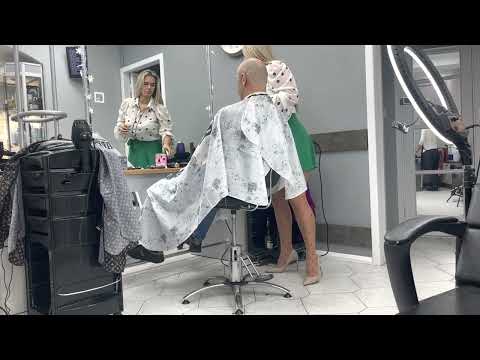 Beautiful Barberette Giving Haircut