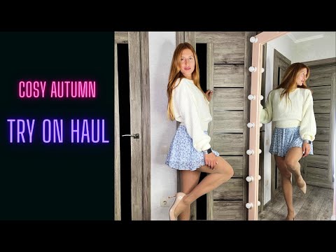 Cosy Autumn Outfits – Tan Pantyhose, Romper, Mini Skirt Try On Haul. Matching Tights with Shiffone.