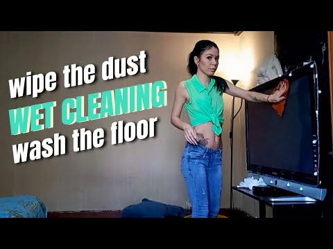 cute girl cleaning  – tattoo girl cleaning