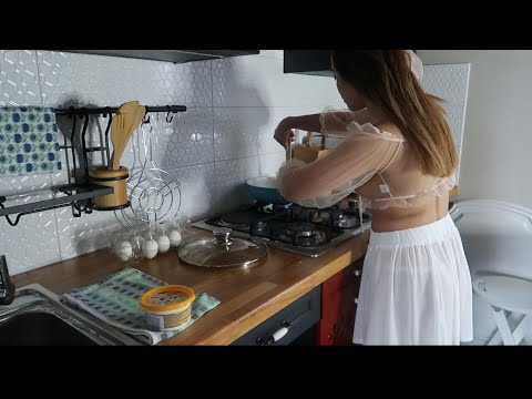 Making simple potato cake in butter and egg