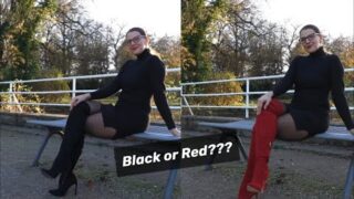 MINI DRESS, TIGHTS & OVERKNEE BOOTS – Black or Red? | Kats little world