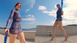 Perfect Beach Look: Sheer Dress And Bikini Demonstration Jeny Smith