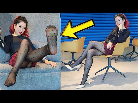 Polka Dots Reinforced Toes Sheer Black Pantyhose Review! Nylons Stockings Tights Feet Soles Shoeplay