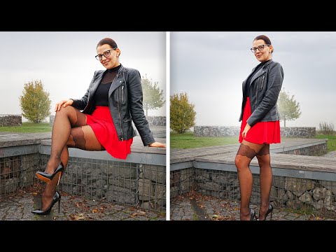 Red MINI SKIRT with Black TIGHTS & HIGH HEELS | Try On | AMAZING LOOK ❤ ❤ | Kats little world
