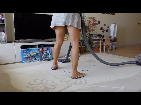 Vacuuming LEGO in Nude Pantyhose